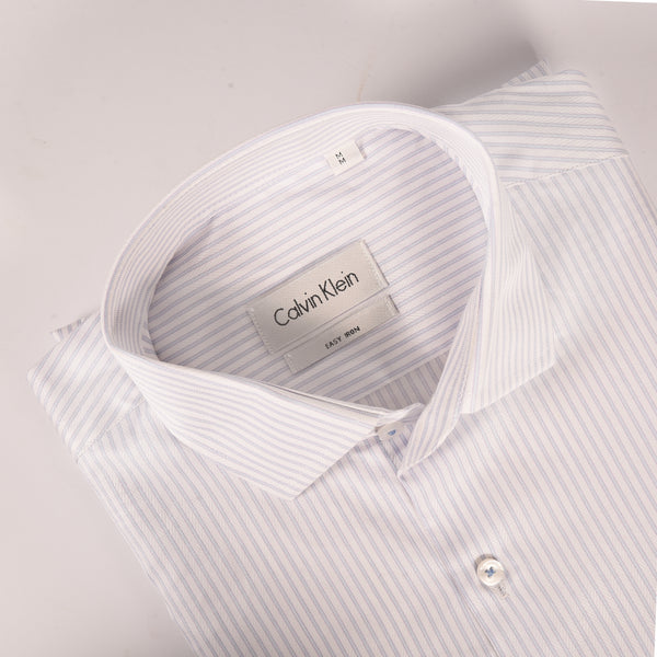 Ck White Self Textured with Blue and Purple Stripes Shirt